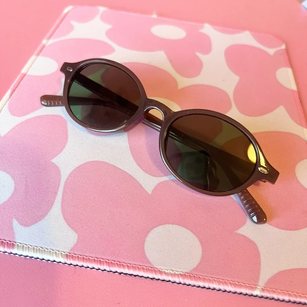 Mocha Brown Frame Green Lens Oval Sunglasses